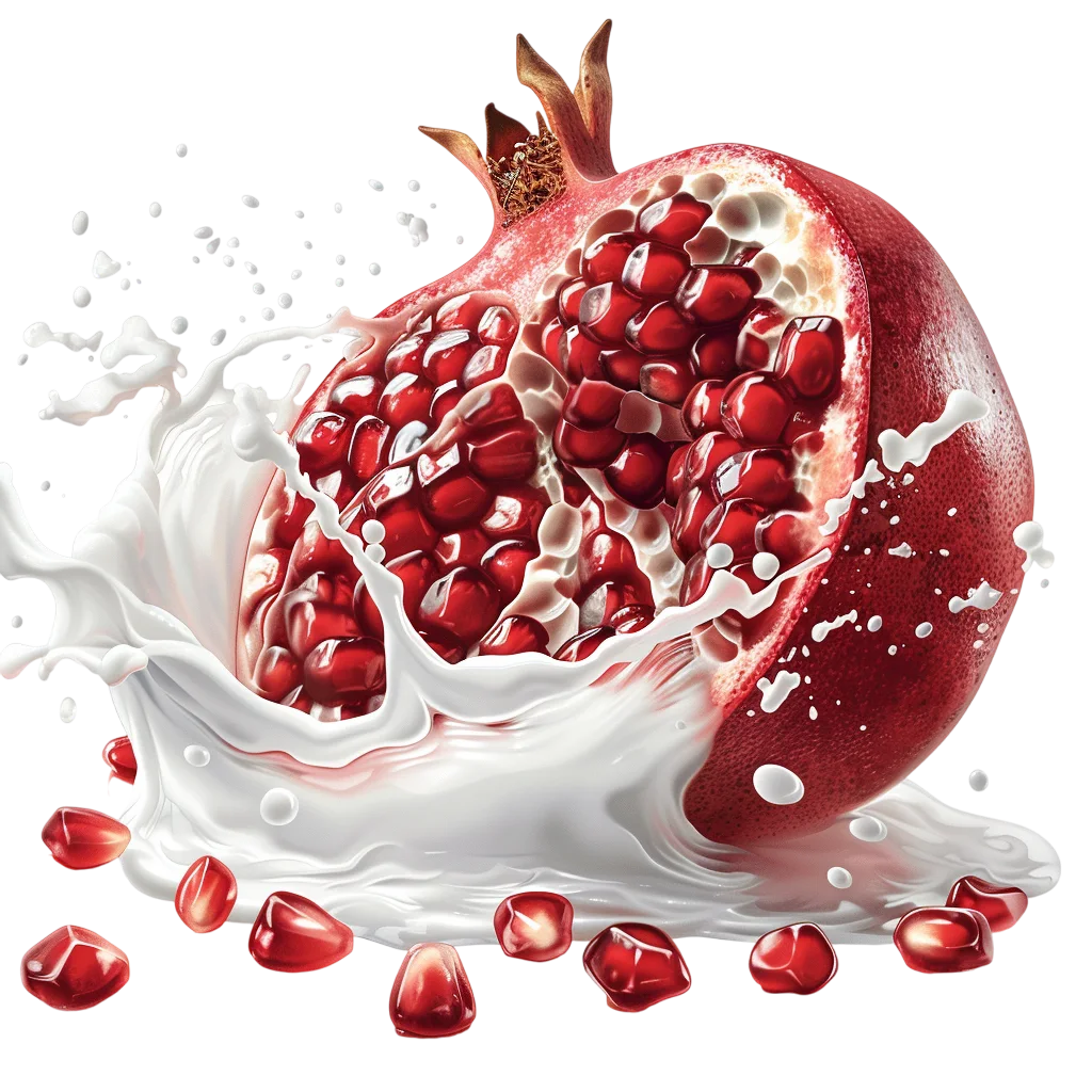 Open Pomegranate with Seeds and Creamy Splash Free PNG