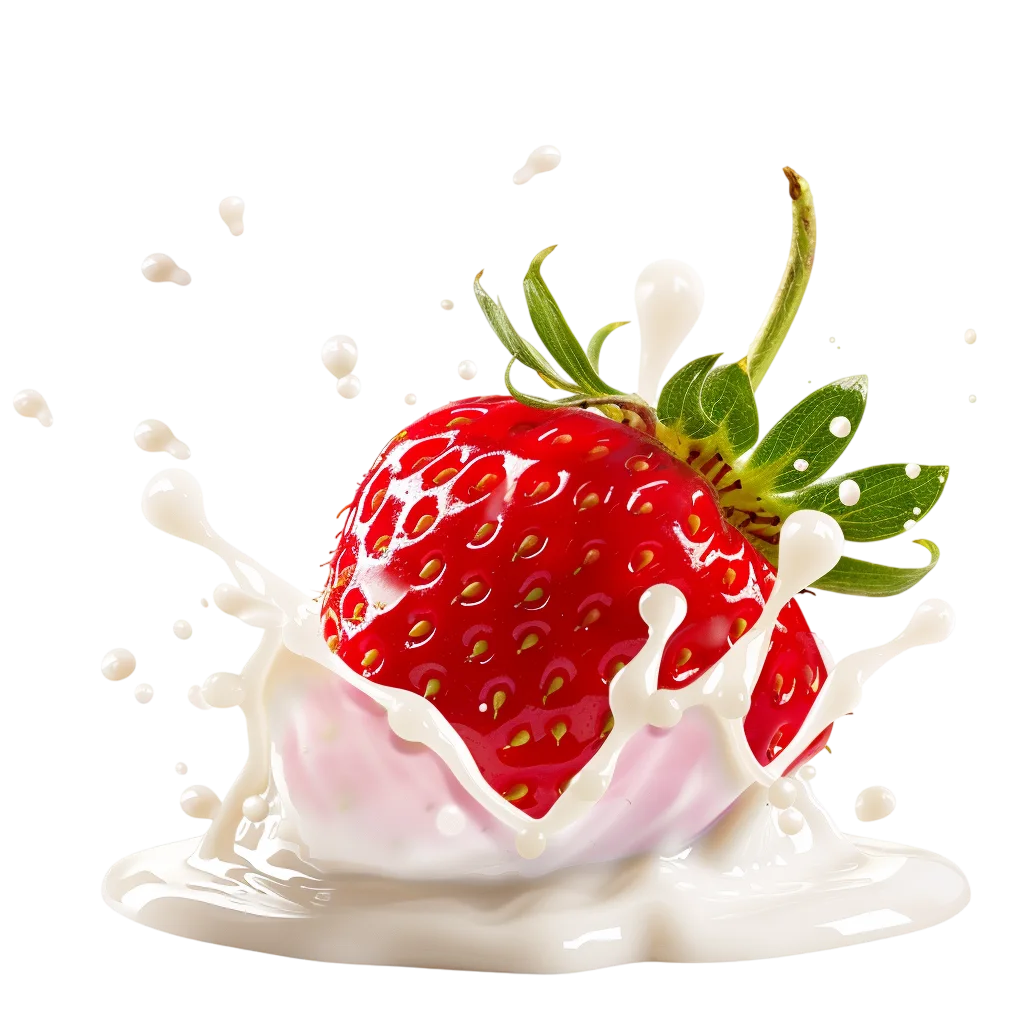 Ripe Strawberry with Milk Splash Free PNG