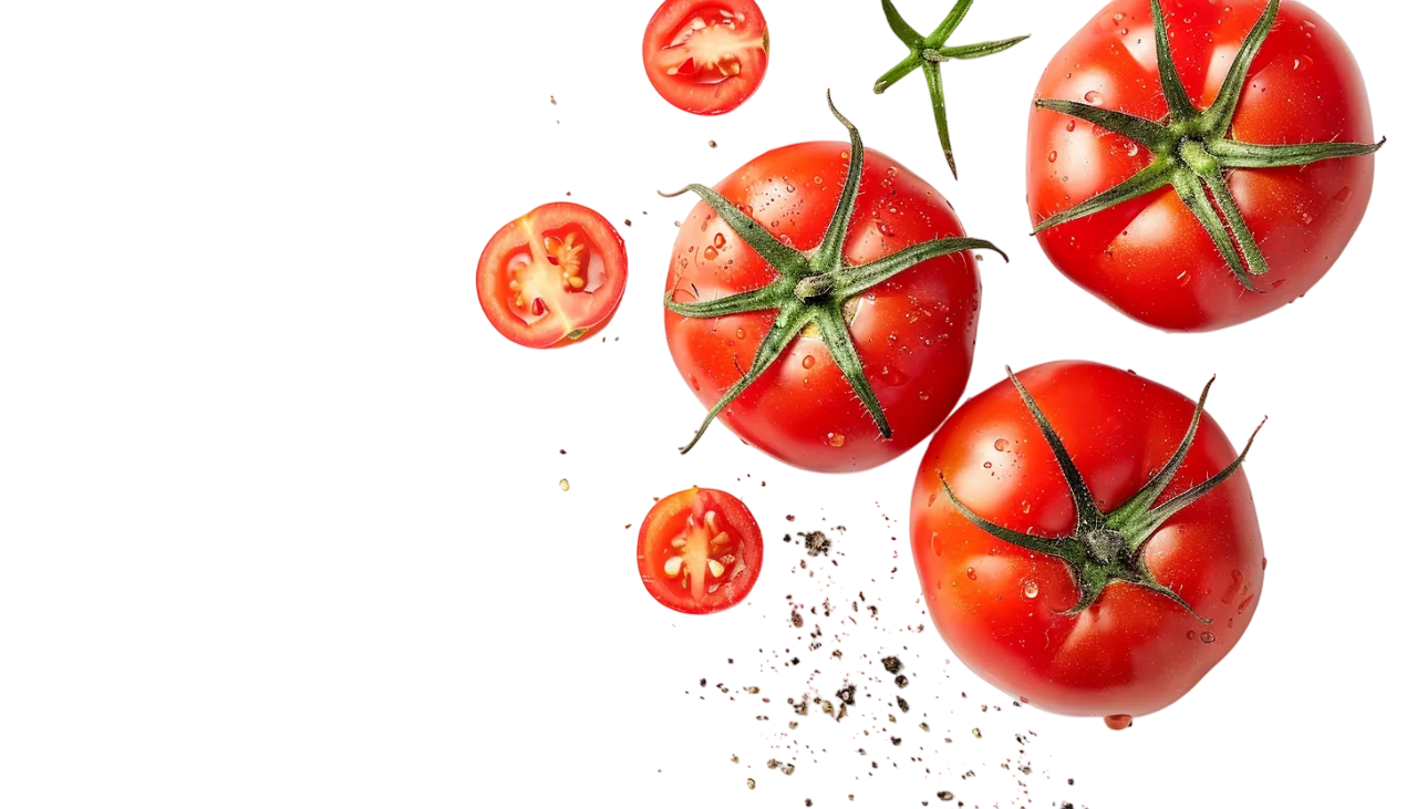 Fresh Red Tomatoes and Slices with Green Vines | Free PNG
