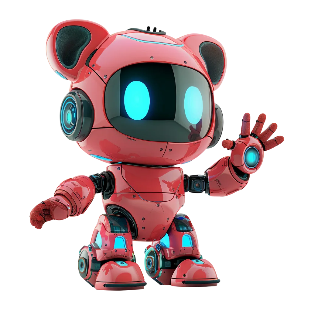 Cute Coral Robot with Glowing Cyan Eyes Free PNG