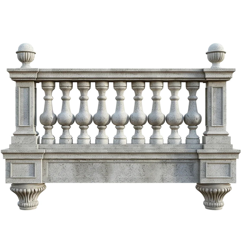 Ornate Stone Balustrade with Carved Pillars - Free PNG
