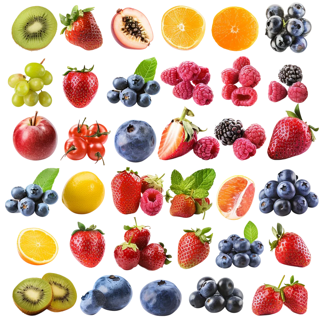 Assorted Fresh Fruits in a Grid – Free PNG