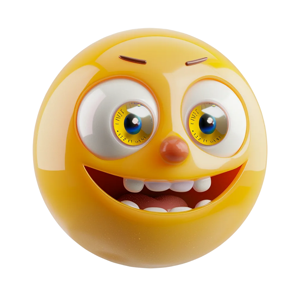 Cheerful Yellow 3D Cartoon Face with Big Eyes – Free PNG