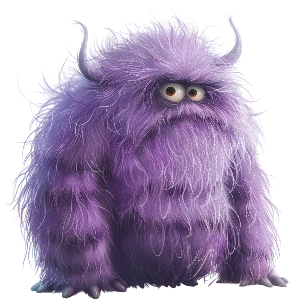 Fluffy Purple Monster with Wide Eyes Free PNG