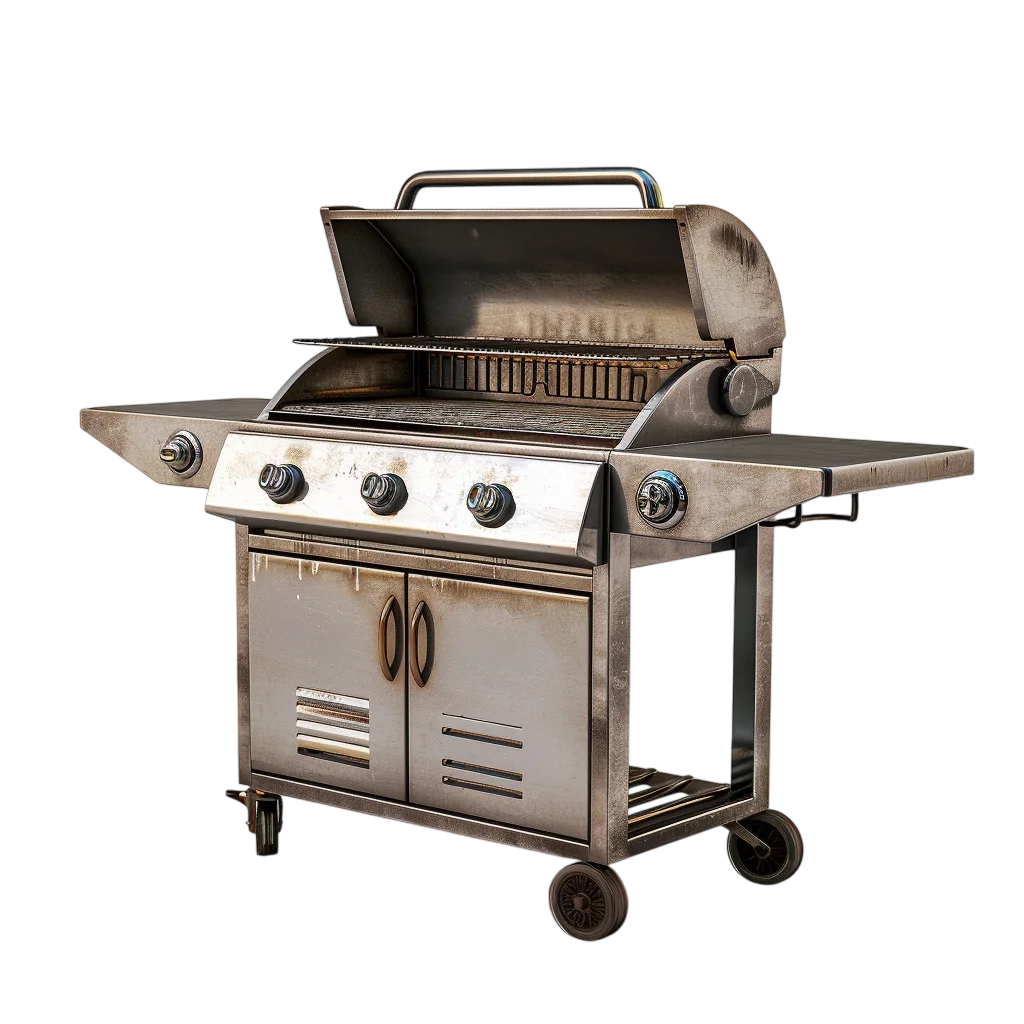 Stainless Steel Gas Grill with Open Lid | Free PNG