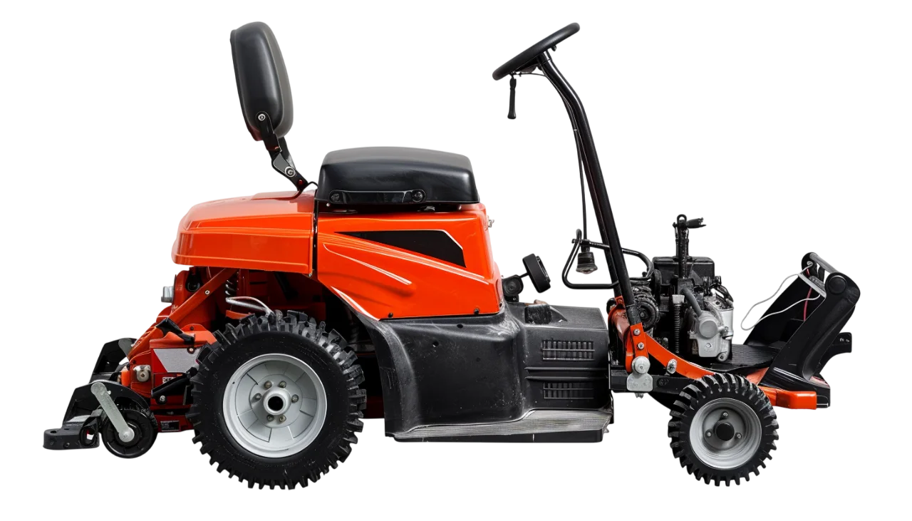 Orange Riding Lawn Mower with Steering Wheel - Free PNG