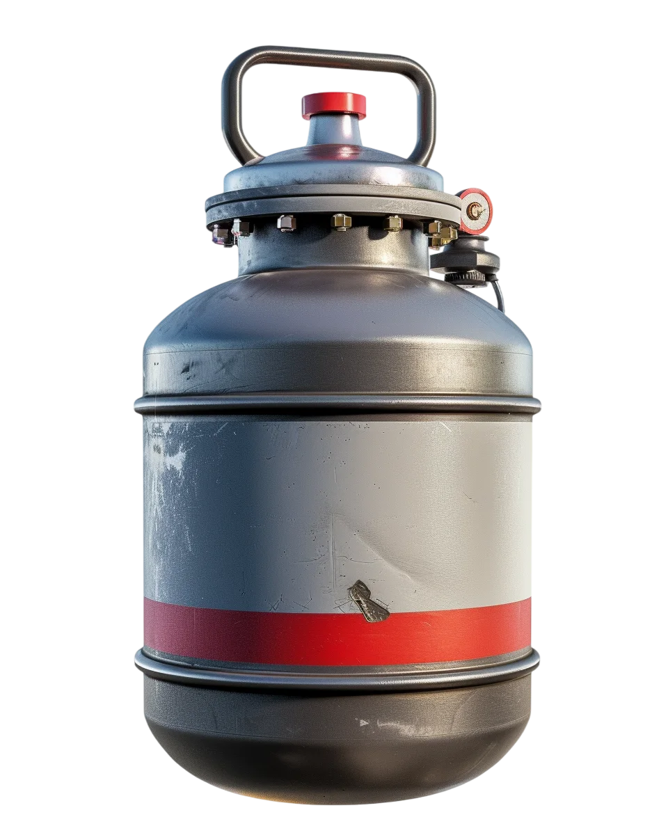 Silver Pressure Cylinder with Red Band and Handle | Free PNG