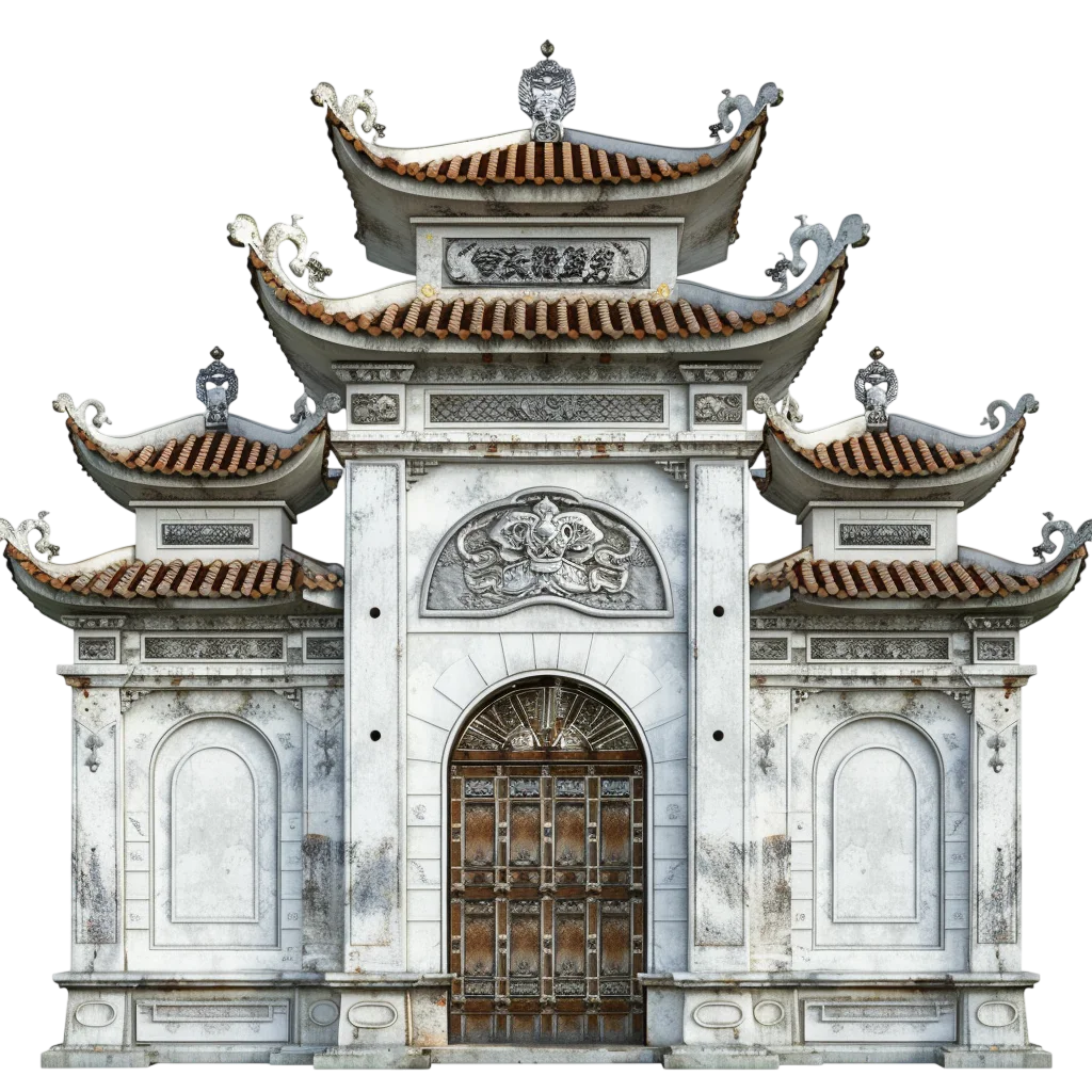 Ornate East Asian Temple Gateway with Layered Roofs – Free PNG