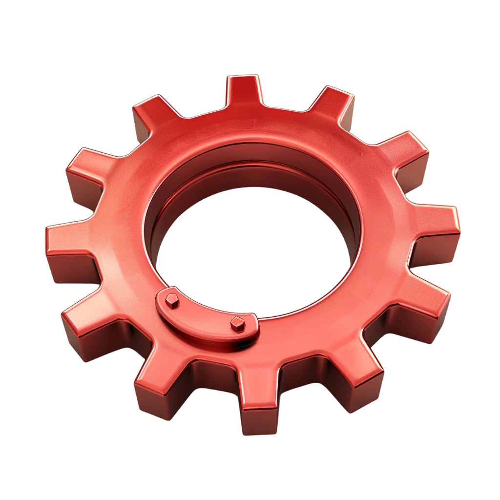 Glossy Red Gear with Bolted Curved Arm Free PNG