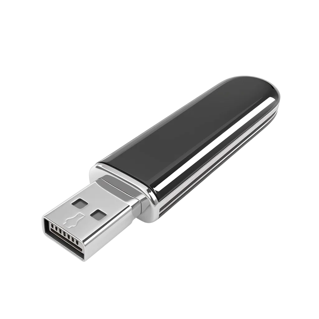 Glossy Silver and Black USB Flash Drive Free PNG