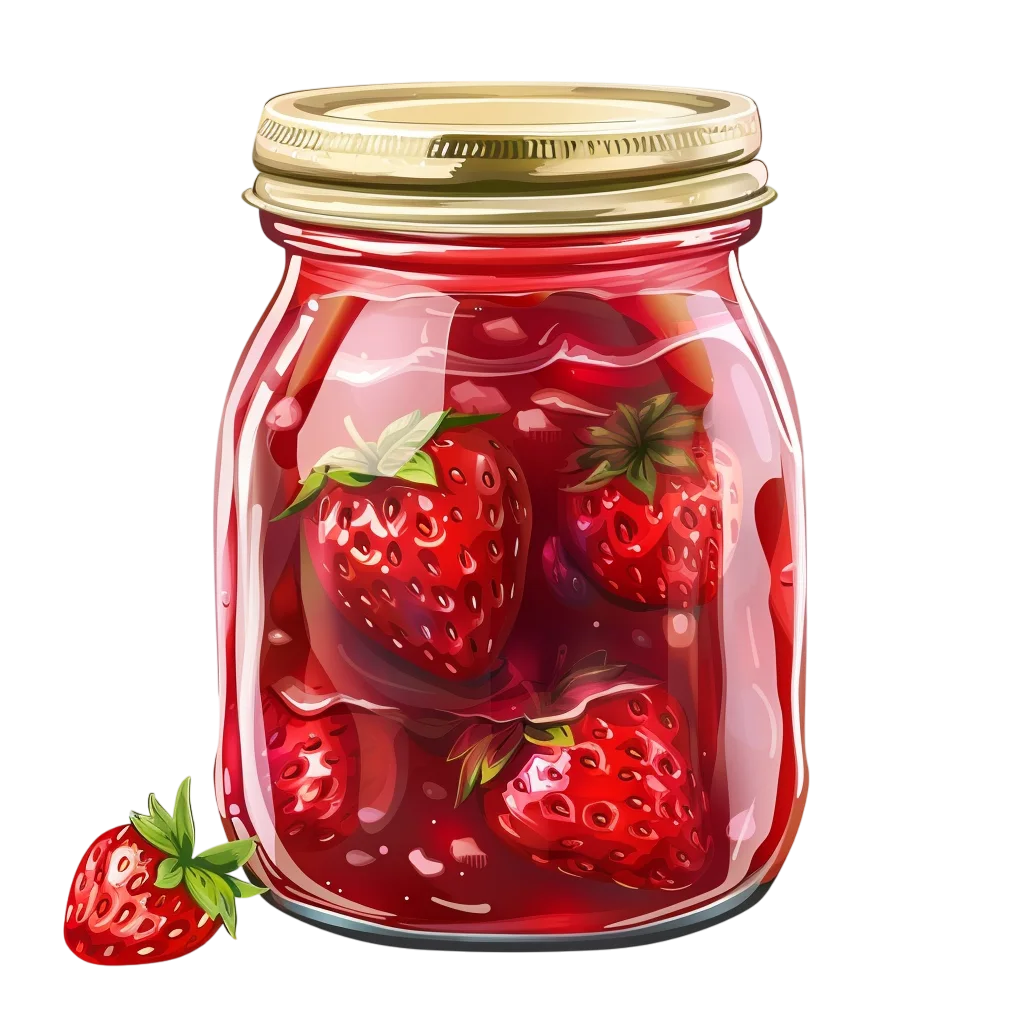 Strawberry Preserve Jar with Fresh Berry Free PNG