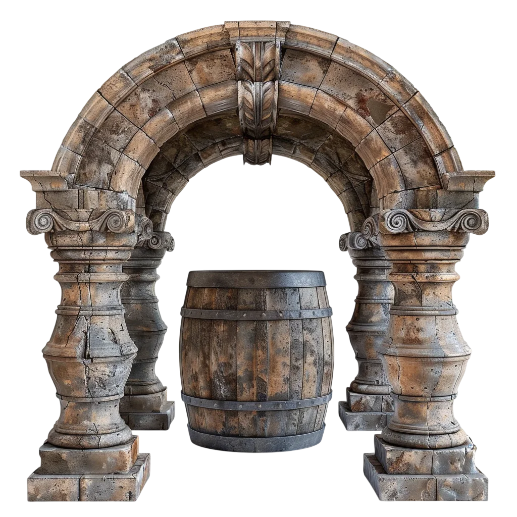 Weathered Stone Archway and Barrel Free PNG