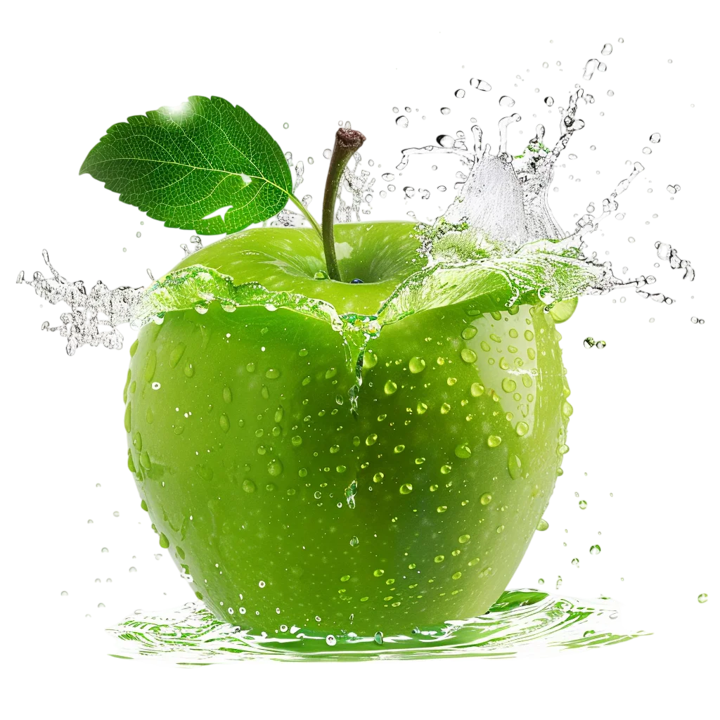 Fresh Green Apple with Water Splash – Free PNG