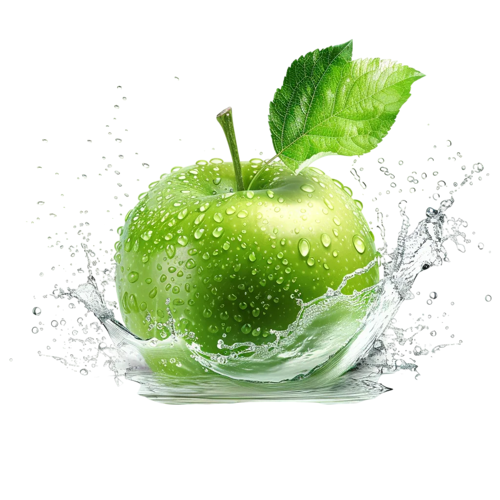 Fresh Green Apple with Water Splash – Free PNG