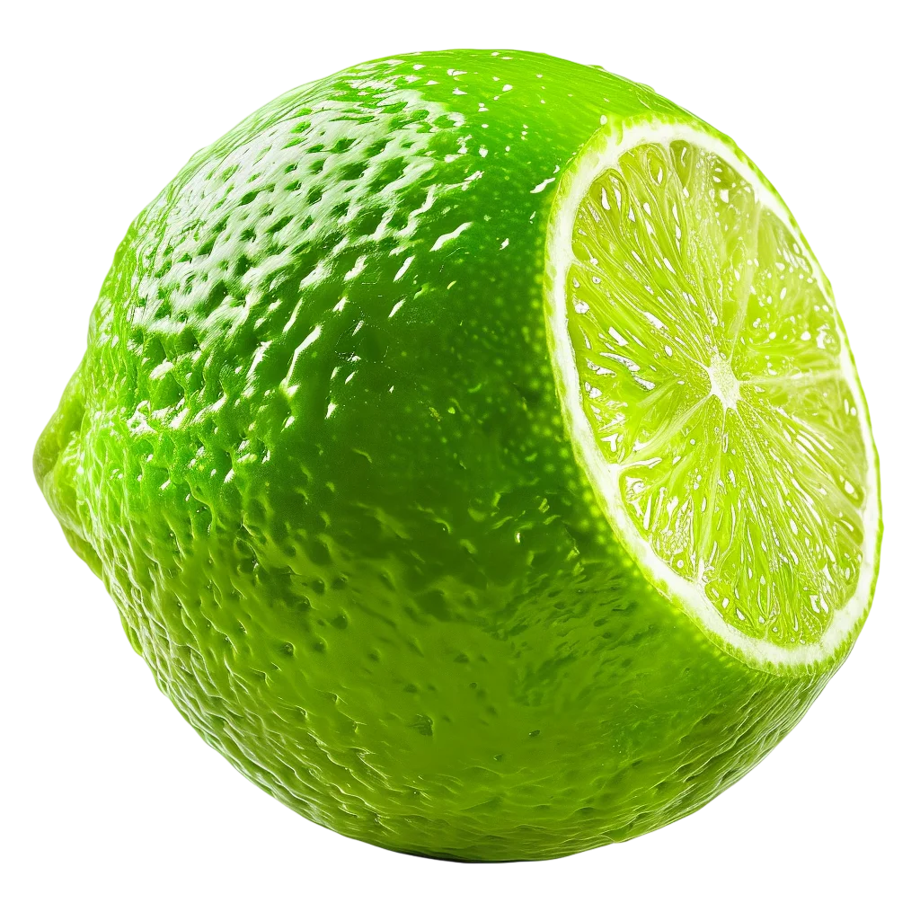 Bright Green Lime with Cut Citrus Slice Free PNG