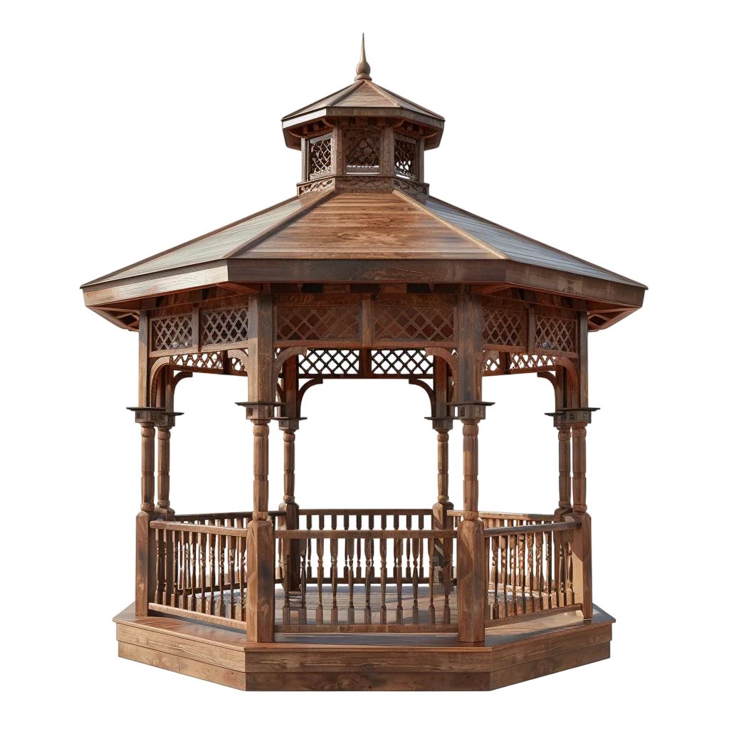 Ornate Wooden Gazebo with Lattice Details | Free PNG