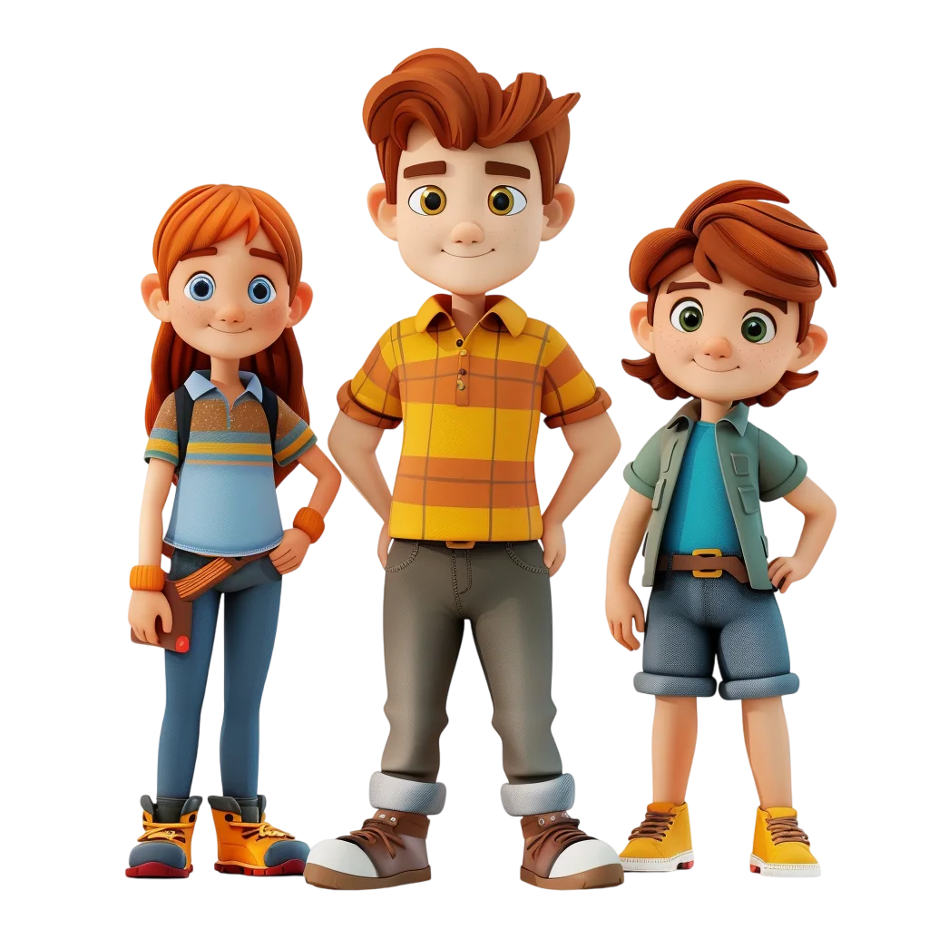 Three 3D Cartoon Children Standing Together - Free PNG