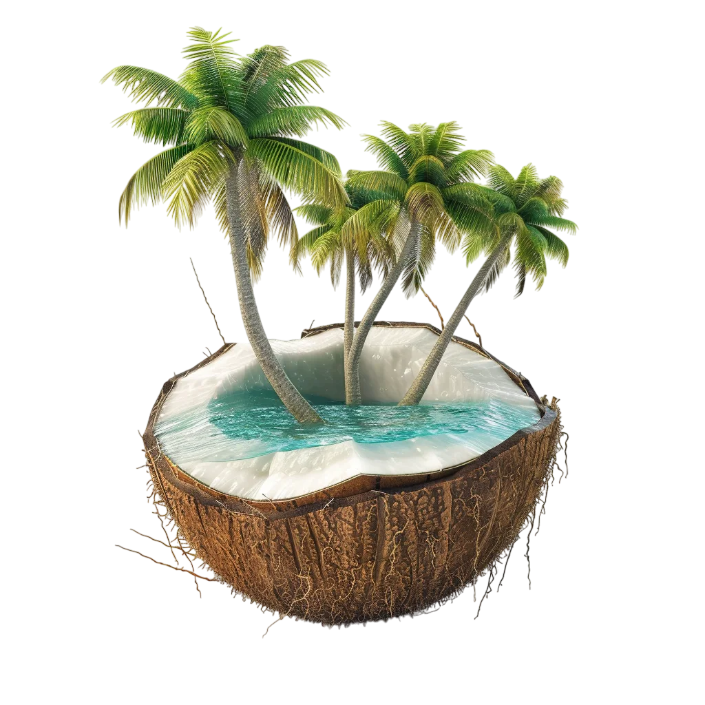 Miniature Palm Island Inside a Coconut - Free PNG