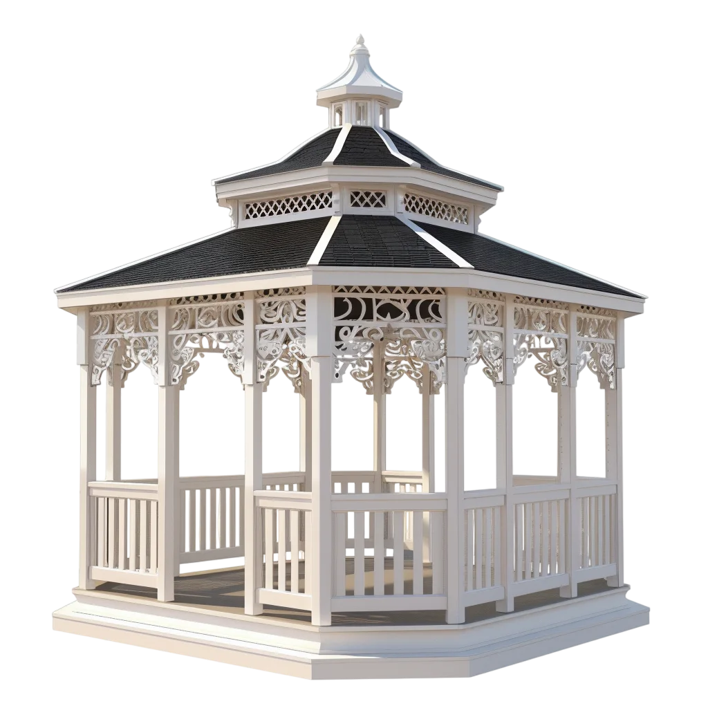 Ornate White Garden Gazebo with Tiered Roof | Free PNG