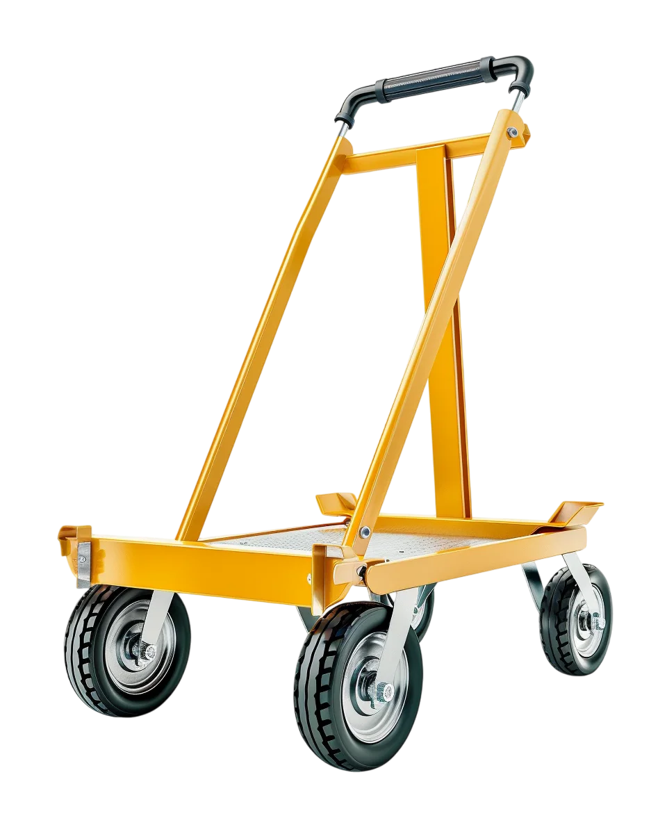Yellow Industrial Platform Trolley with Four Wheels - Free PNG