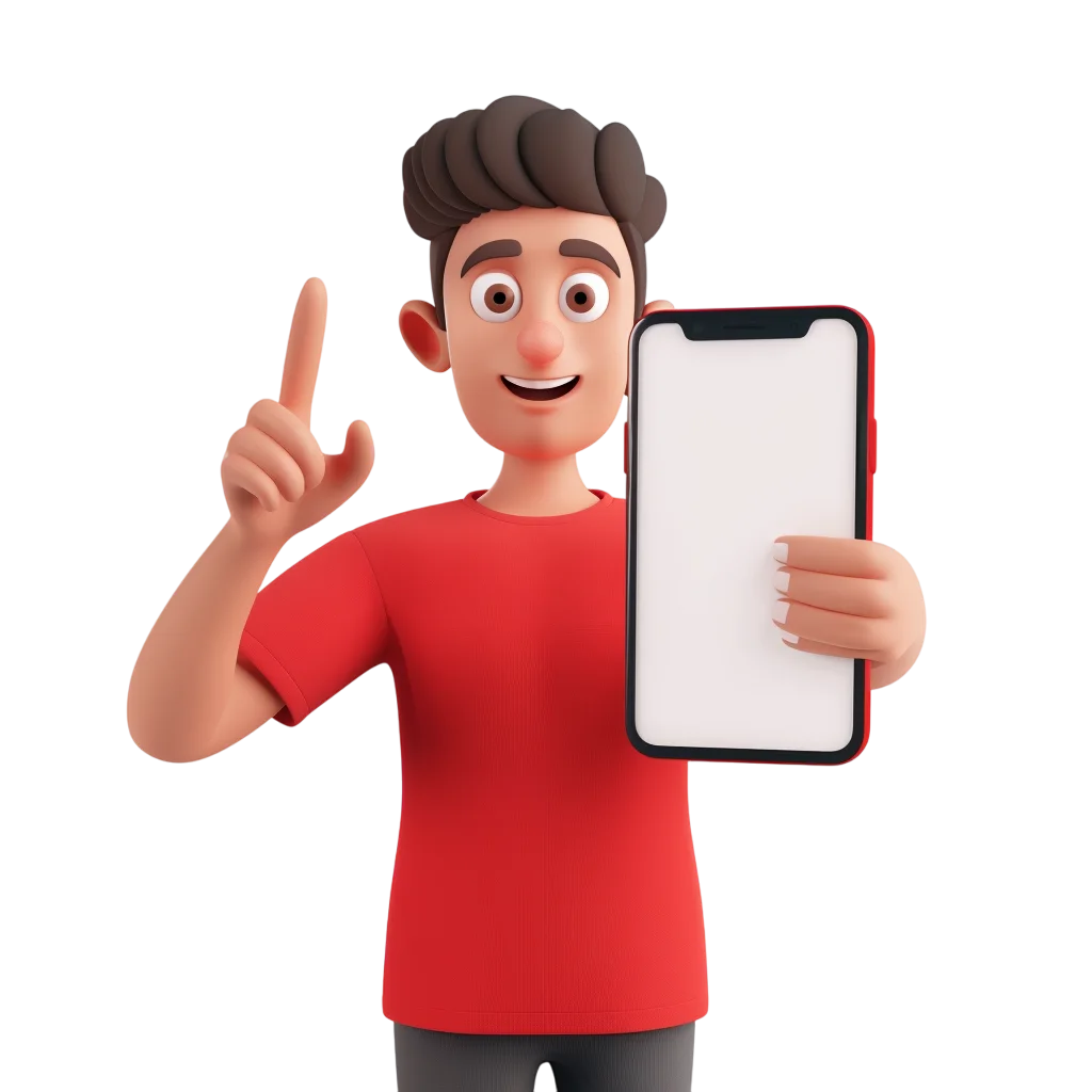 Smiling 3D Cartoon Man Holding a Blank Phone | Free PNG
