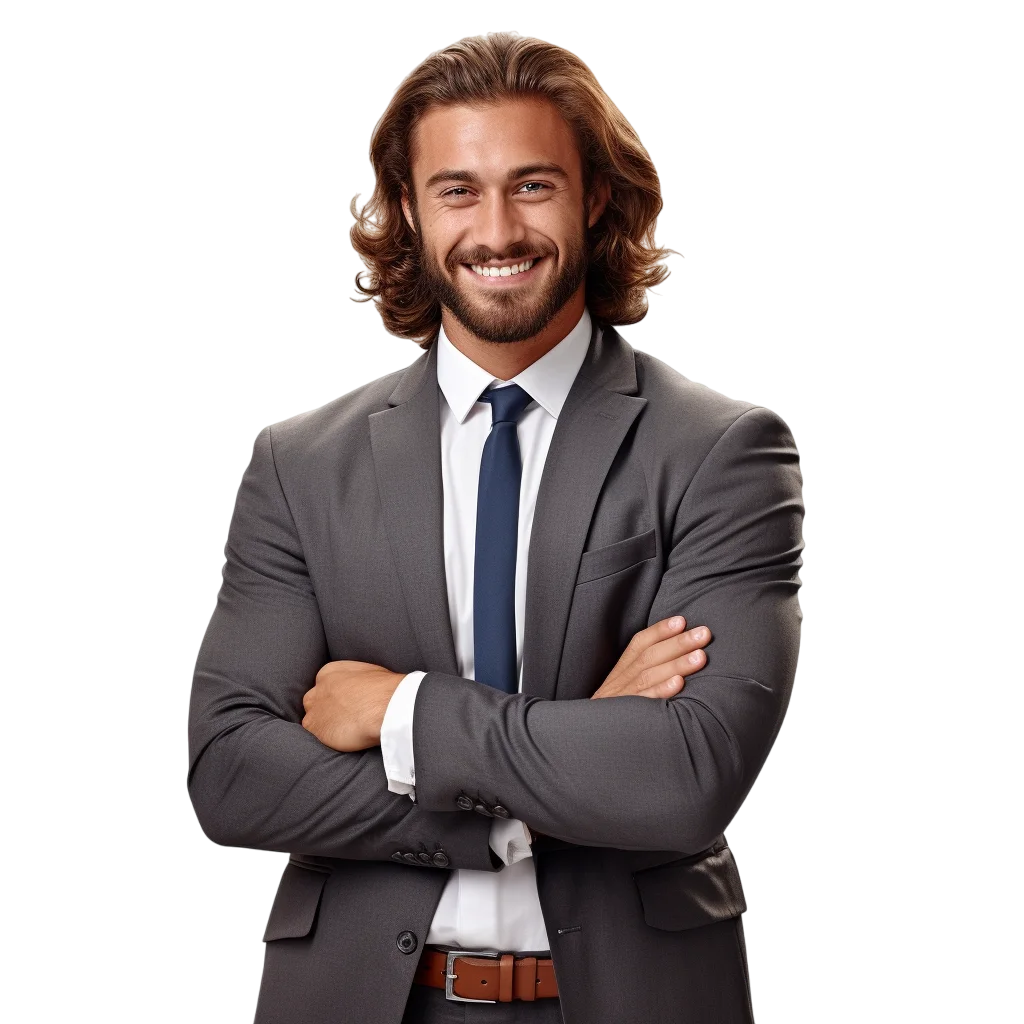 Smiling Businessman in Gray Suit with Crossed Arms Free PNG