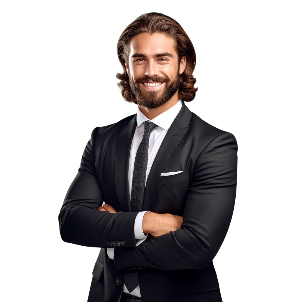 Smiling Bearded Businessman in Black Suit Free PNG