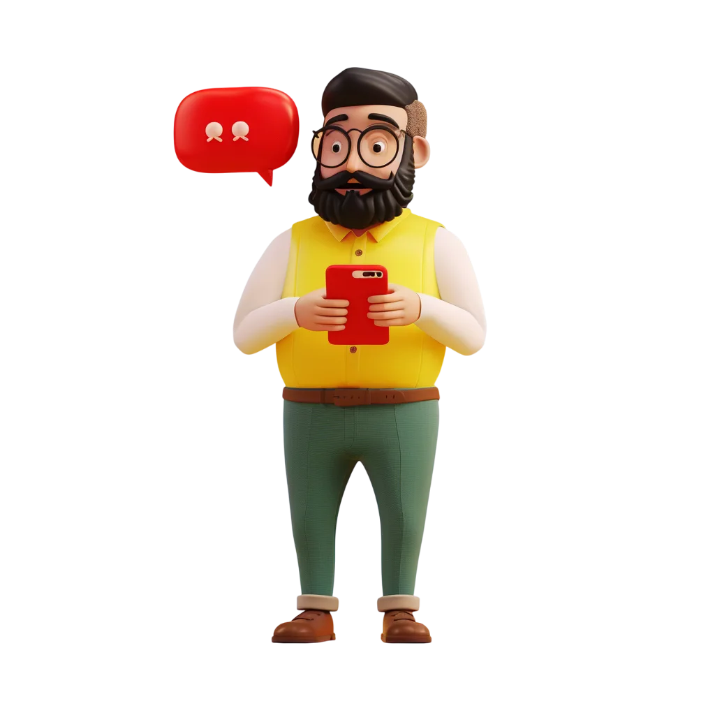 Bearded Cartoon Man with Smartphone and Chat Bubble | Free PNG