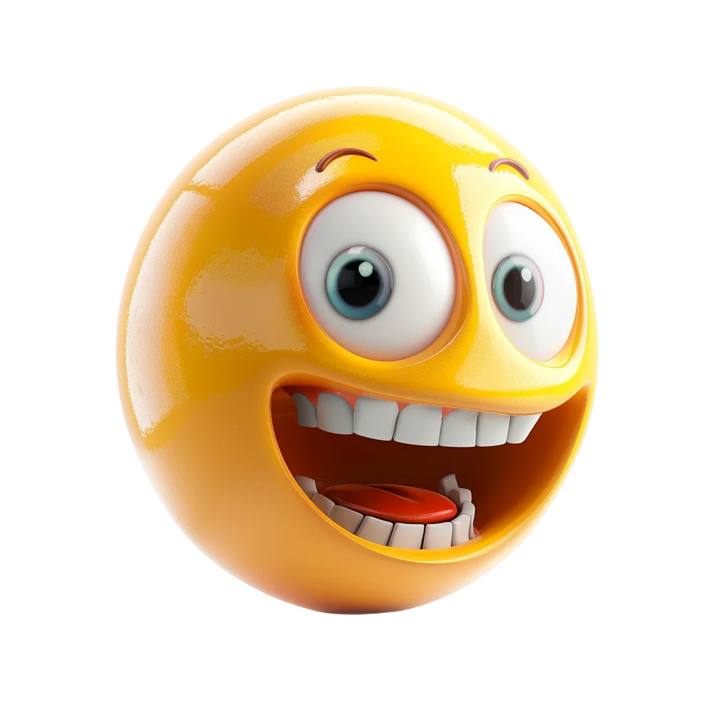 Goofy Wide-Eyed Yellow Emoji Face with Open Grin | Free PNG