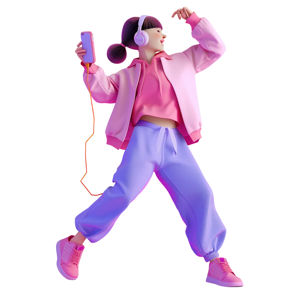Dancing Woman with Headphones and Phone – Free PNG
