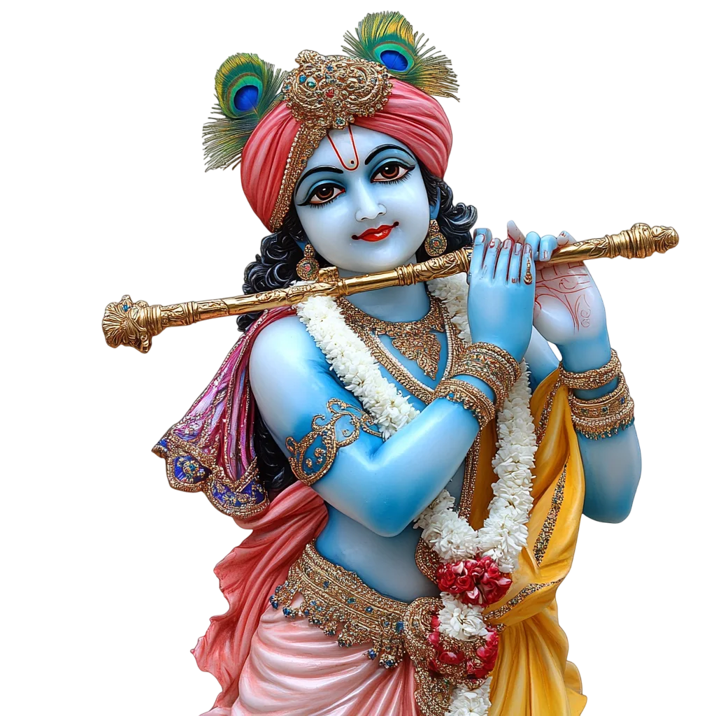 Krishna Playing Flute in an Ornate Pink Turban – Free PNG