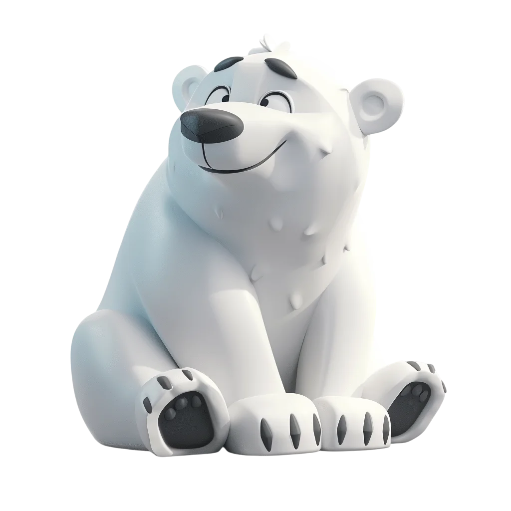 Smiling White Polar Bear Character Sitting | Free PNG