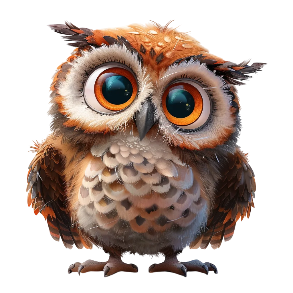 Wide-Eyed Fluffy Owl Character Free PNG