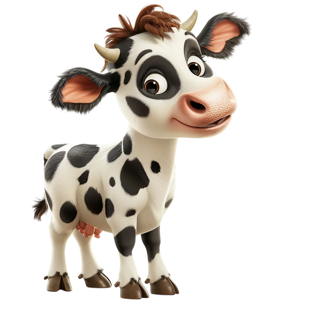 Cheerful 3D Cartoon Cow Free PNG