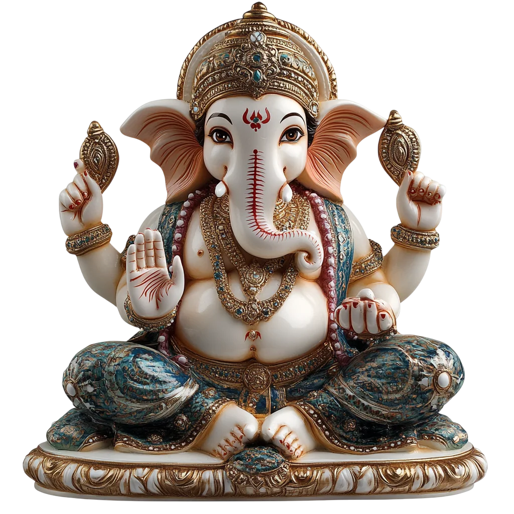 Ornate Seated Lord Ganesha Statue Free PNG