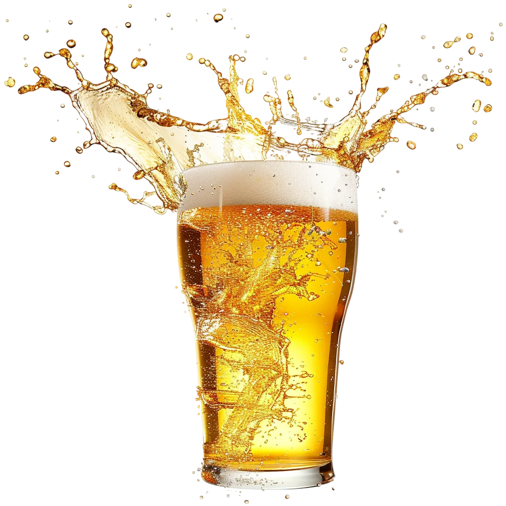 Golden Beer Glass with Splash Free PNG
