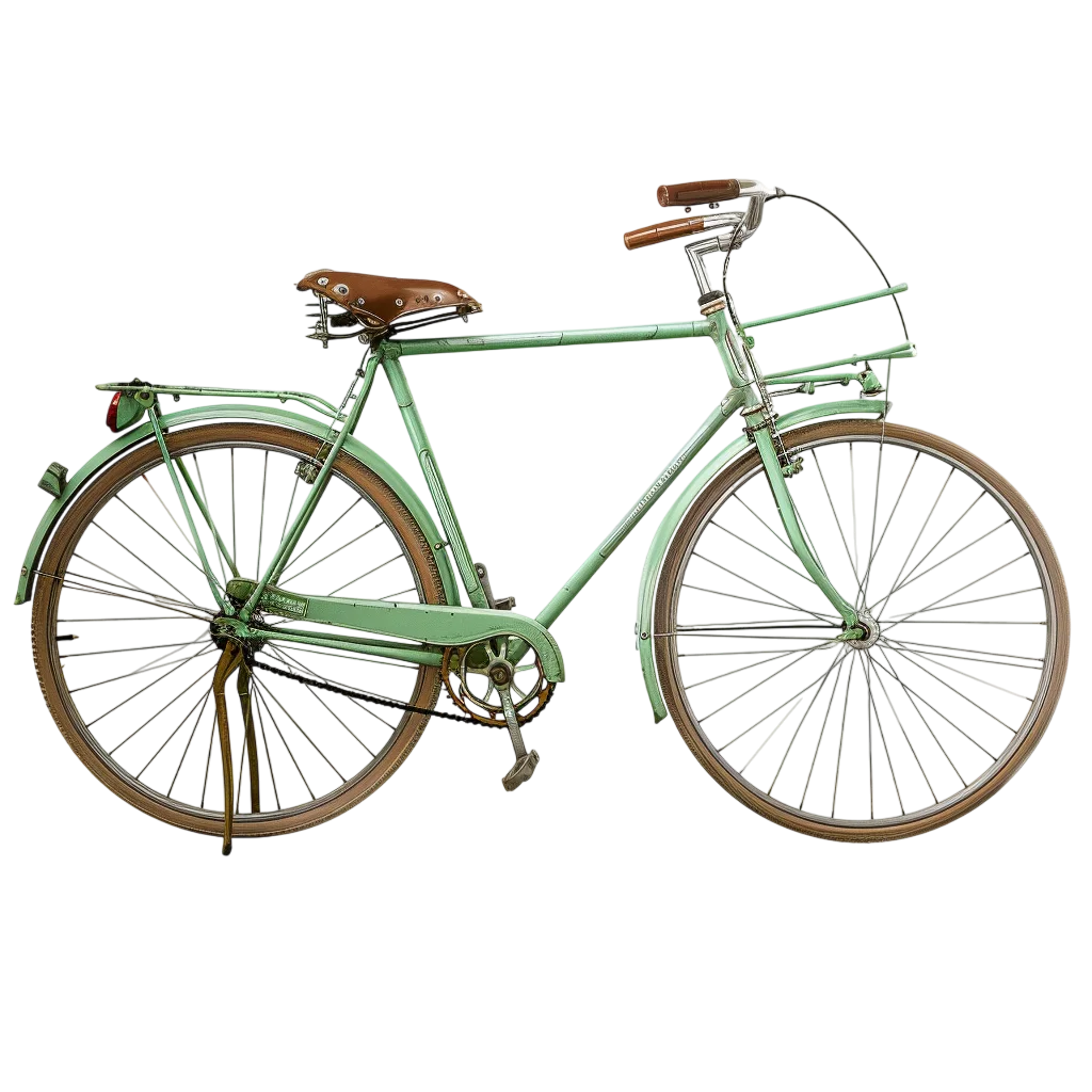 Vintage Green Bicycle with Brown Leather Details Free PNG