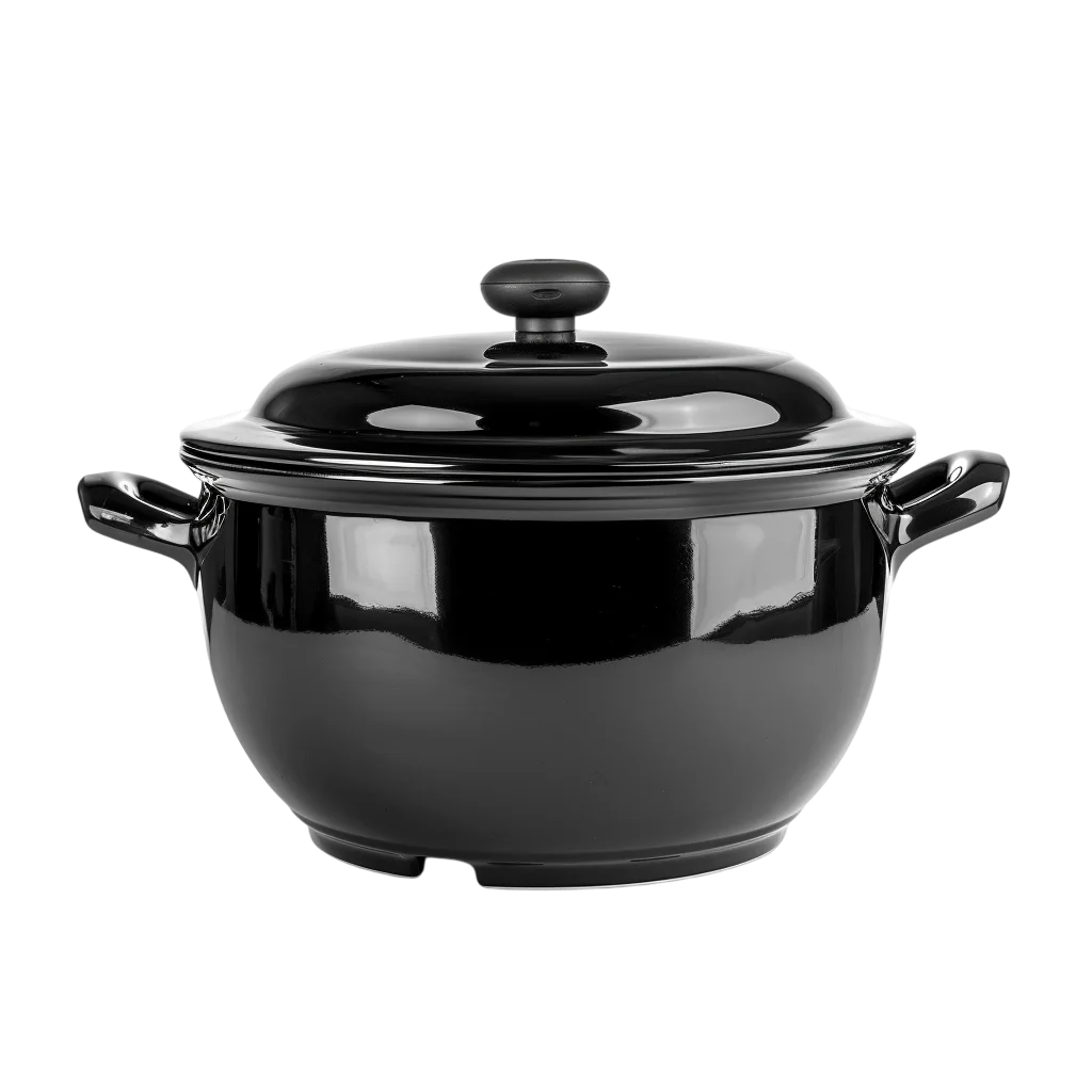 Glossy Black Lidded Cooking Pot with Handles - Free PNG