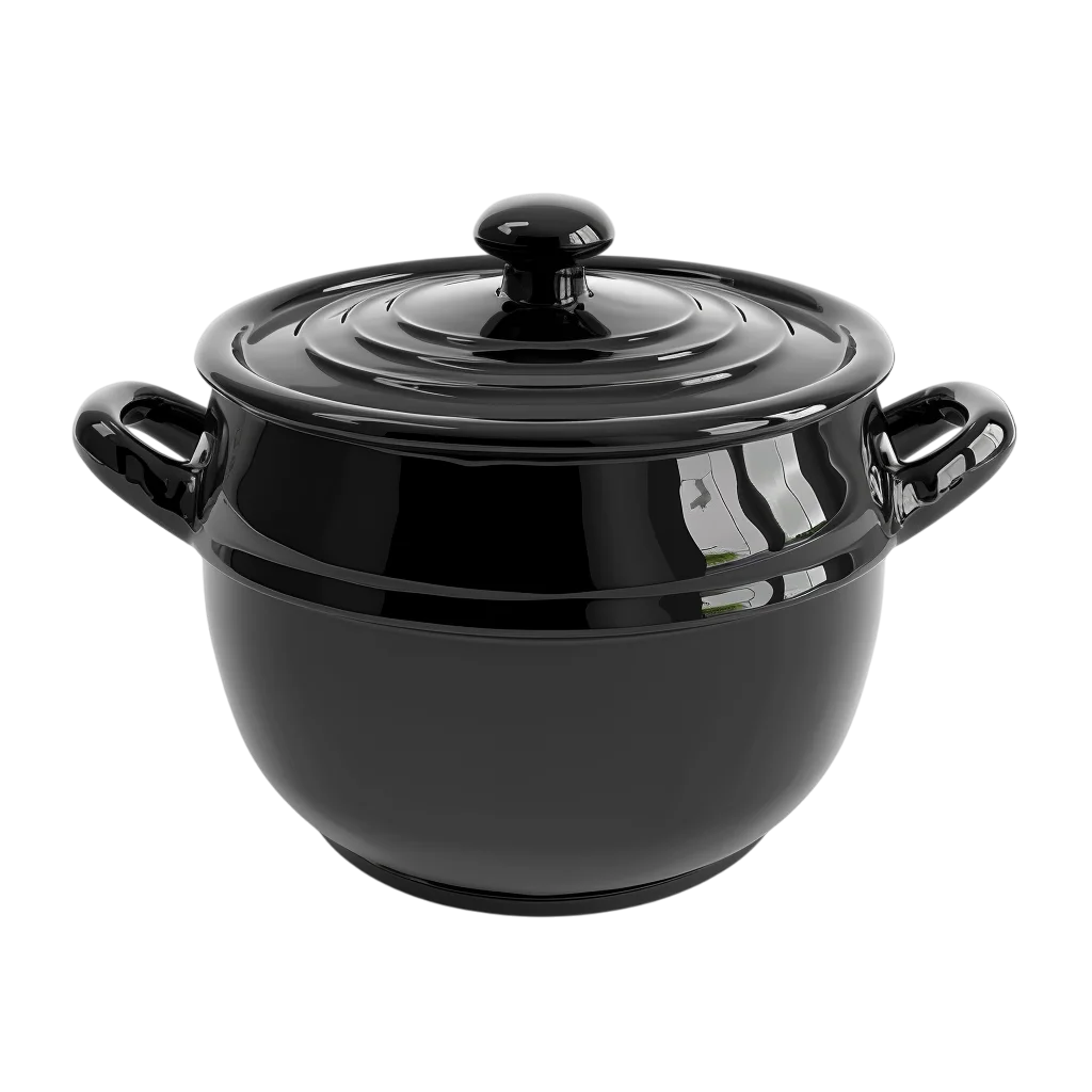 Glossy Black Cooking Pot with Lid and Handles Free PNG