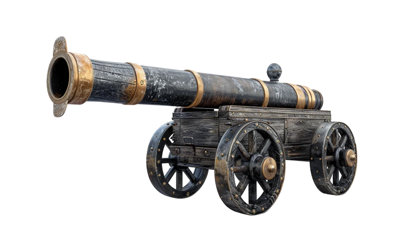 Antique Iron Cannon on Wooden Carriage Free PNG