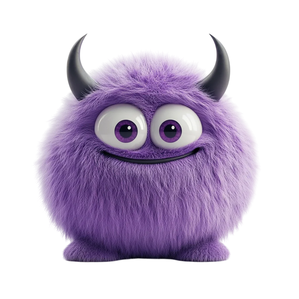 Cute Purple Furry Monster with Curved Horns Free PNG