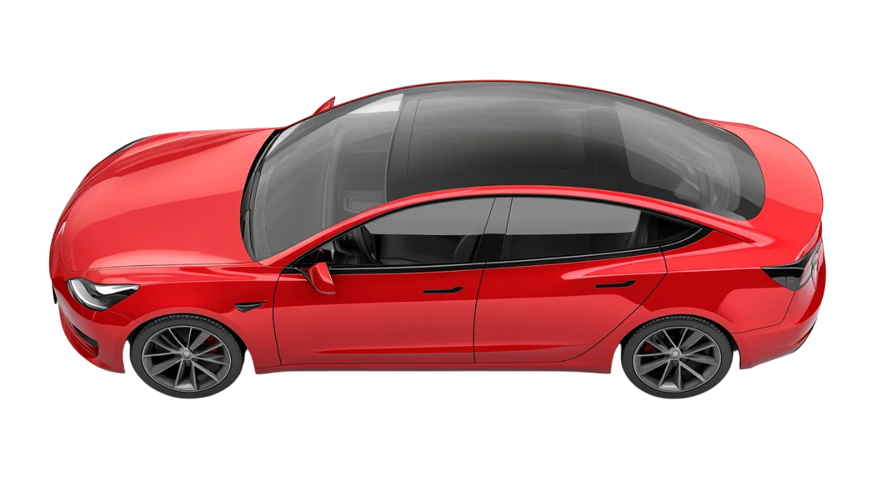 Glossy Red Electric Sedan on Black Background | Free PNG