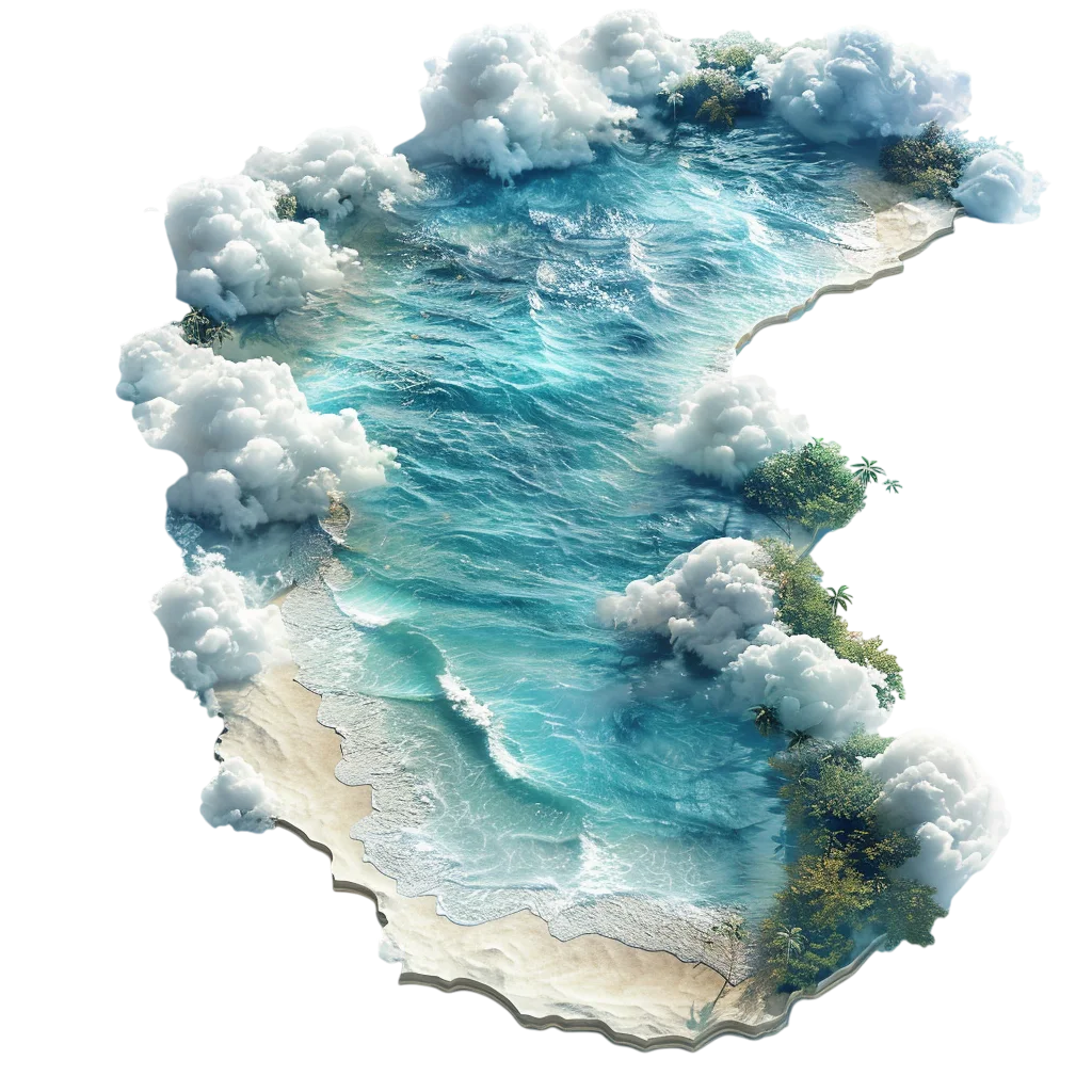Free PNG of a Surreal Tropical Ocean Coast with Clouds