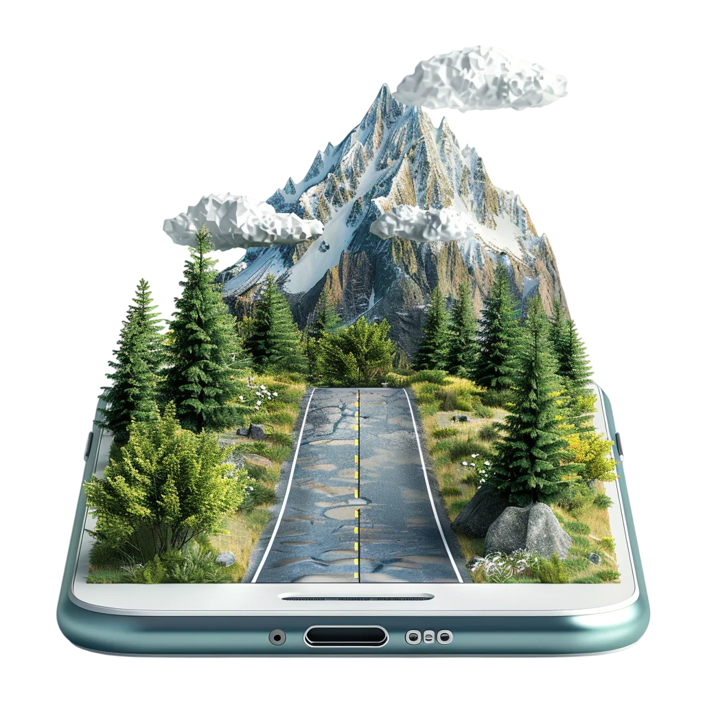Snowy Mountain Road Rising from a Smartphone - Free PNG