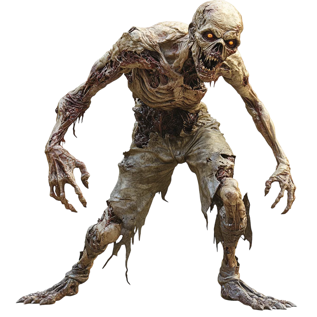 Crouching Decayed Zombie Creature Free PNG