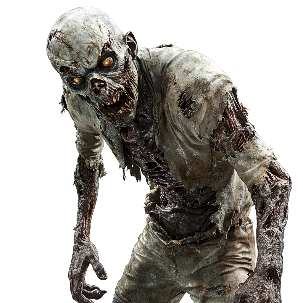 Hunched Zombie Monster with Glowing Eyes - Free PNG