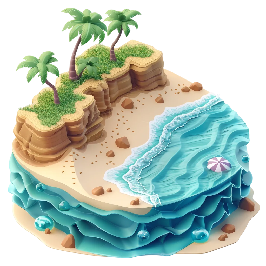 Isometric Tropical Island Beach Scene Free PNG