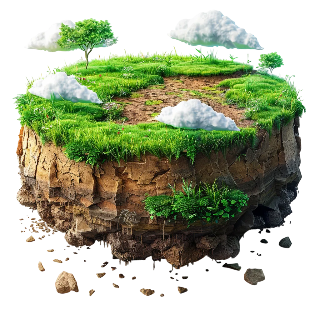 Floating Grass Island with Clouds and Trees Free PNG