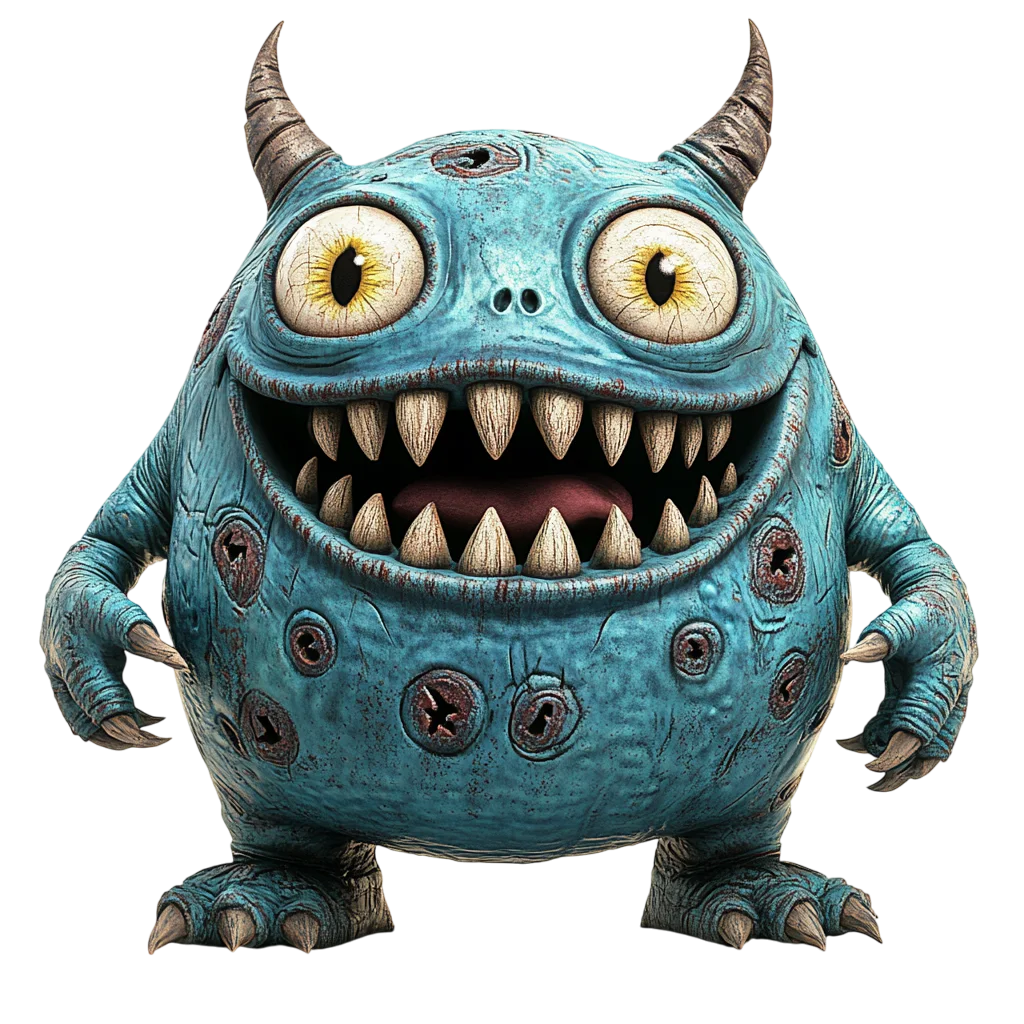 Turquoise Horned Monster with Huge Eyes – Free PNG