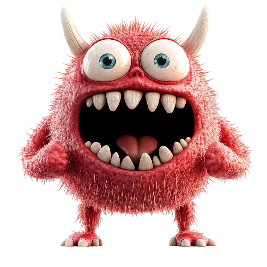 Fluffy Red Monster with Huge Eyes and Toothy Grin | Free PNG